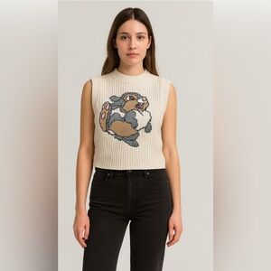 Zara Cream Knit Sweater with Disney Design Thumber knit top size large